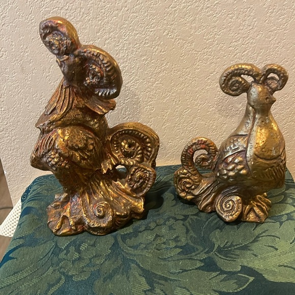Vintage Gold Rooster and chicken by Jaru of California - Picture 1 of 8